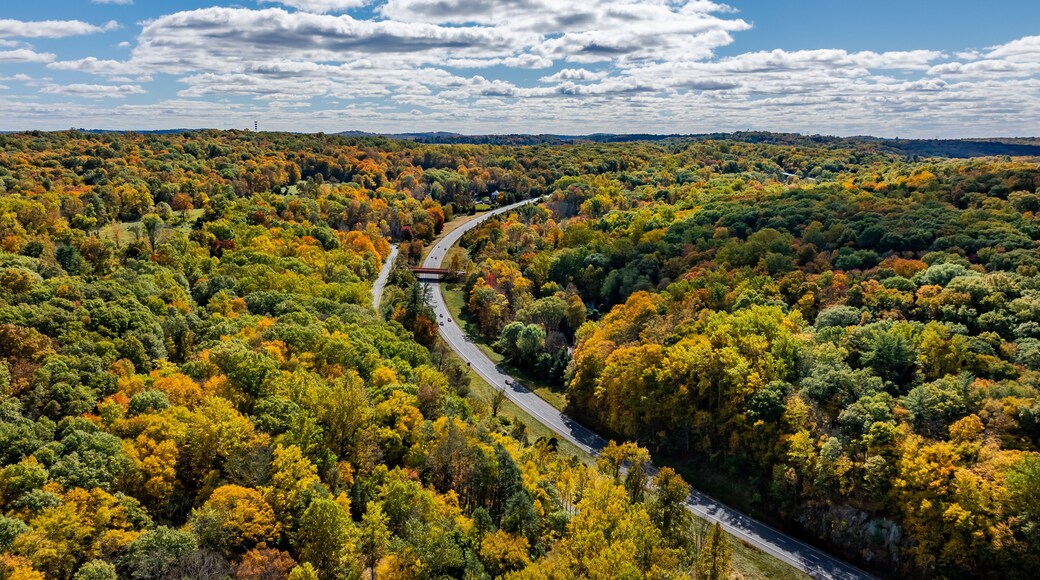 Late afternoon aerial autumn image of the area surrounding the Yorktown Heights, NY, USA 10-16-2024