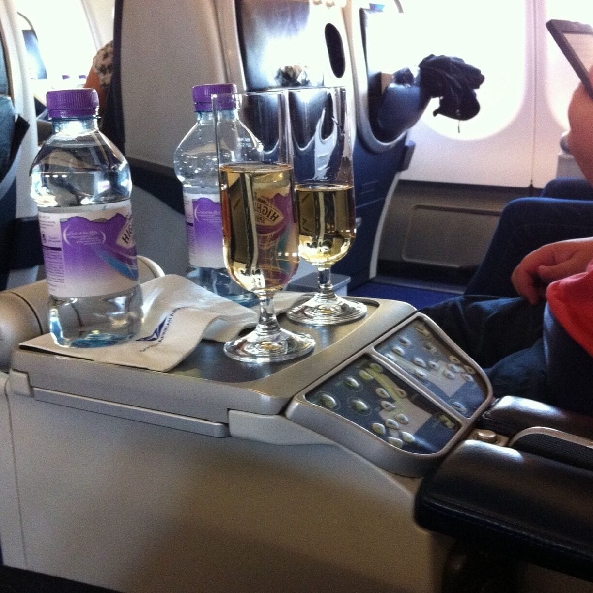 First class perks. Great flight, worth the premium. 