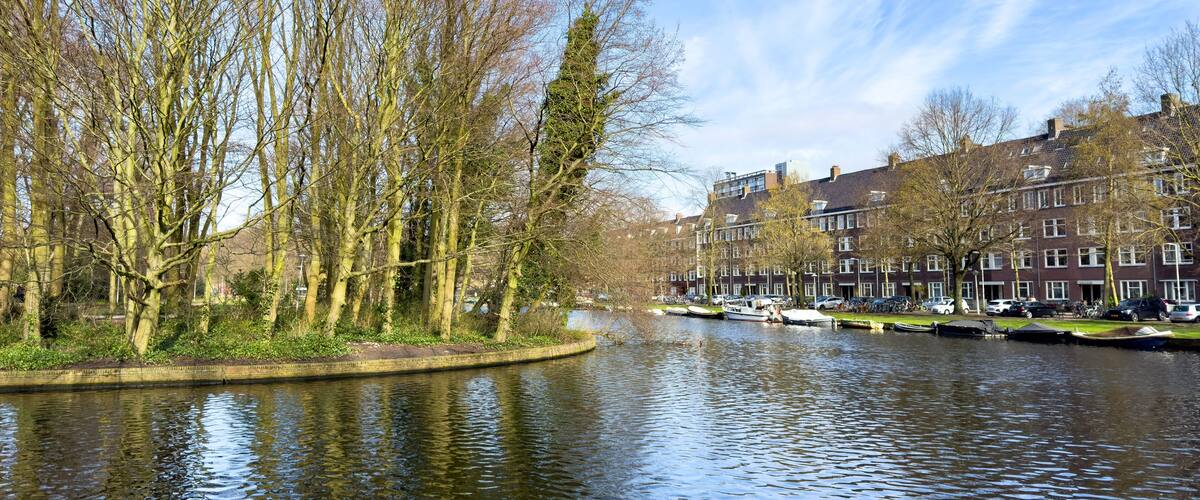 Views of the Westlandgracht canal in Amsterdam in winter
