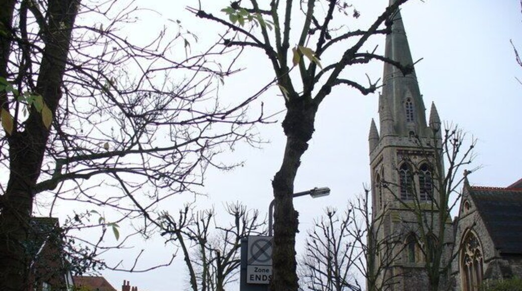 St Matthew's Avenue, Surbiton, Surrey, seen from the northeast, with St Matthew's parish church on the right