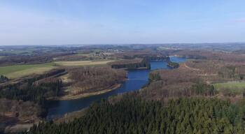 Aerial view of the Herbringhauser Dam in Wuppertal, Germany