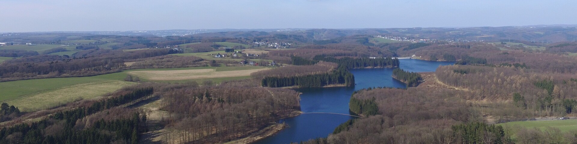 Aerial view of the Herbringhauser Dam in Wuppertal, Germany