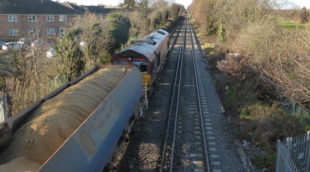 Class 66 (JT42CWR) number 66160 built by General Motors Electro-Motive Division, London, Ontario, Canada in 1999 and unloaded from the Heavy Lift Ship MV Fairmast at Newport Docks on 19 October 1999 seen here in EWS livery with the Angerstein Wharf Tarmac to Acton T.C. freight train 693V on 19 December 2013