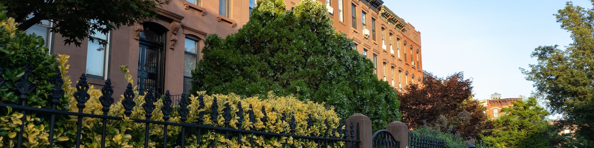 Beautiful Sidewalk and Row of Old Homes in Carroll Gardens Brooklyn of New York City