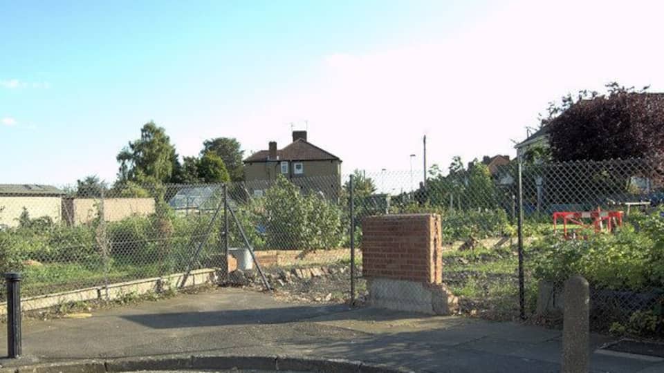 Allotments, Ruislip Road, Greenford (2). The former entrance to the allotments, after demolition. See also 1246149.