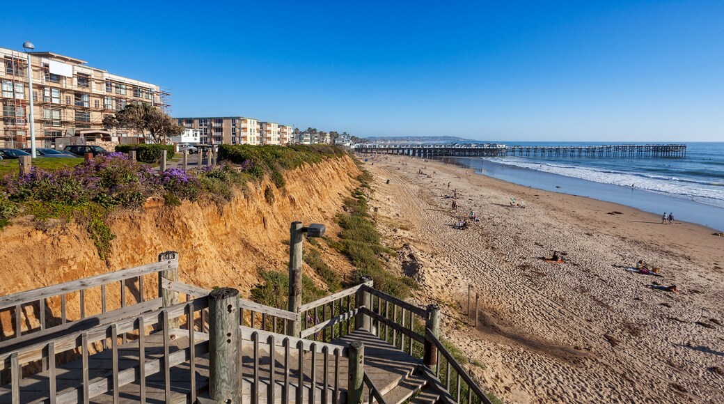 Steps down to North Pacific Beach, looking south to Crystal Pier and Mission Beach; Shutterstock ID 622036673; Purchase Order: -