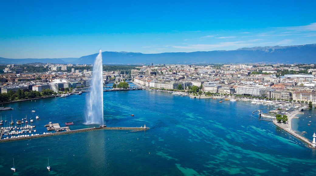 Aeial view over Lake Geneva in Switzerland - drone photography