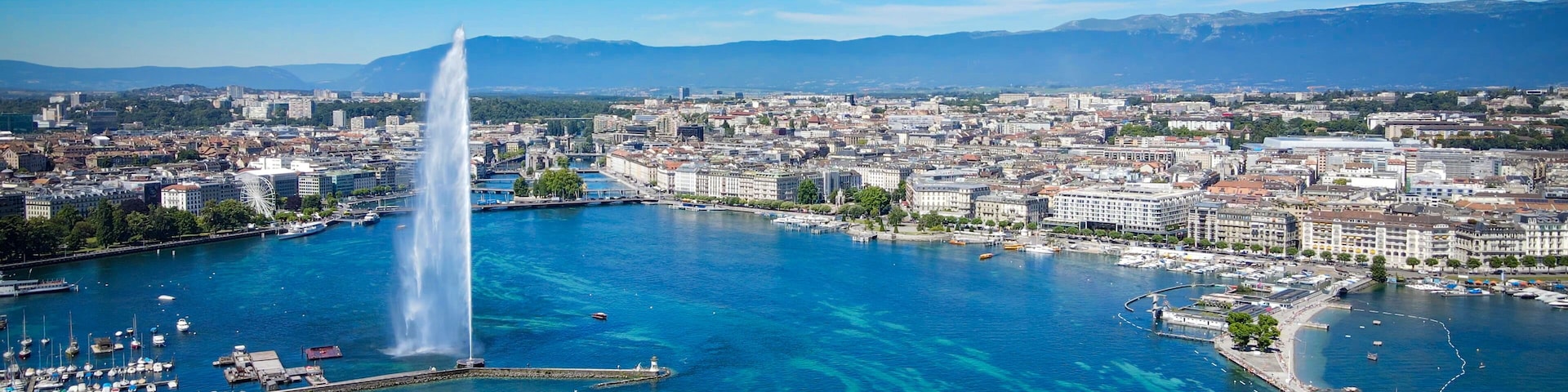 Aeial view over Lake Geneva in Switzerland - drone photography
