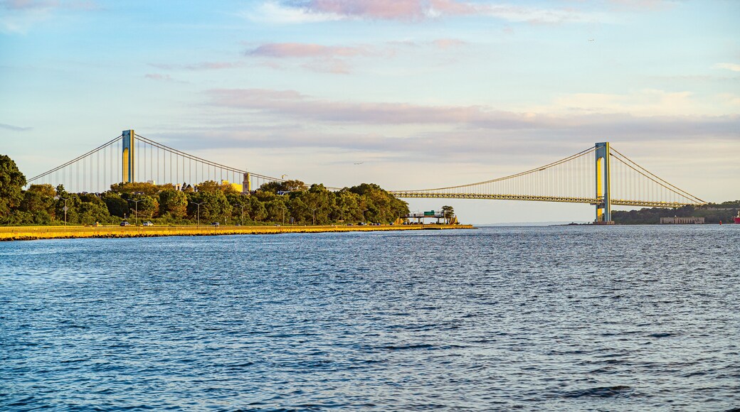 Beautiful waterfront, sky and clouds view of Gravesend Bay in Brooklyn, New York