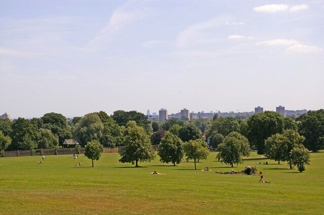 Broomfield Park. London N13 Looking south across Broomfield Park. It is possible to see the Gherkin on the horizon just left of centre in this image.