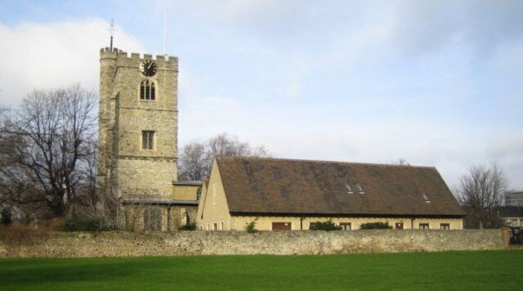 Part of the site of Barking Abbey, London (formerly Essex), with the west tower of St Margaret's parish church