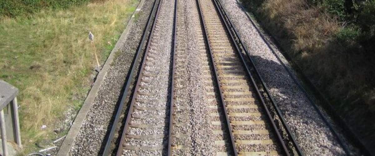 Hounslow to Isleworth railway line. The section of railway line between Hounslow and Isleworth stations is dead straight. This view was taken from the footbridge at the end of Stanley Road, looking towards Isleworth and Waterloo.