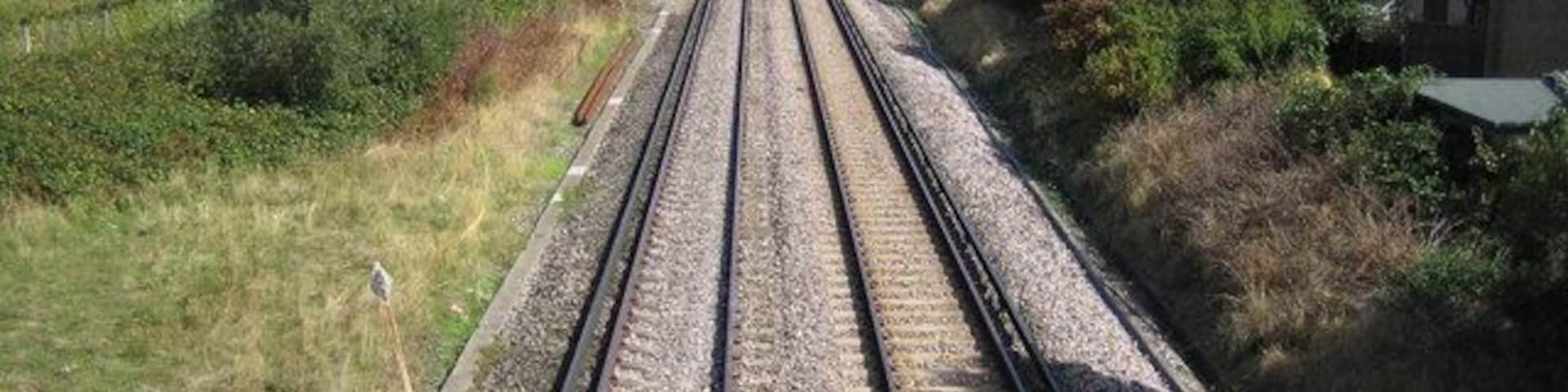 Hounslow to Isleworth railway line. The section of railway line between Hounslow and Isleworth stations is dead straight. This view was taken from the footbridge at the end of Stanley Road, looking towards Isleworth and Waterloo.