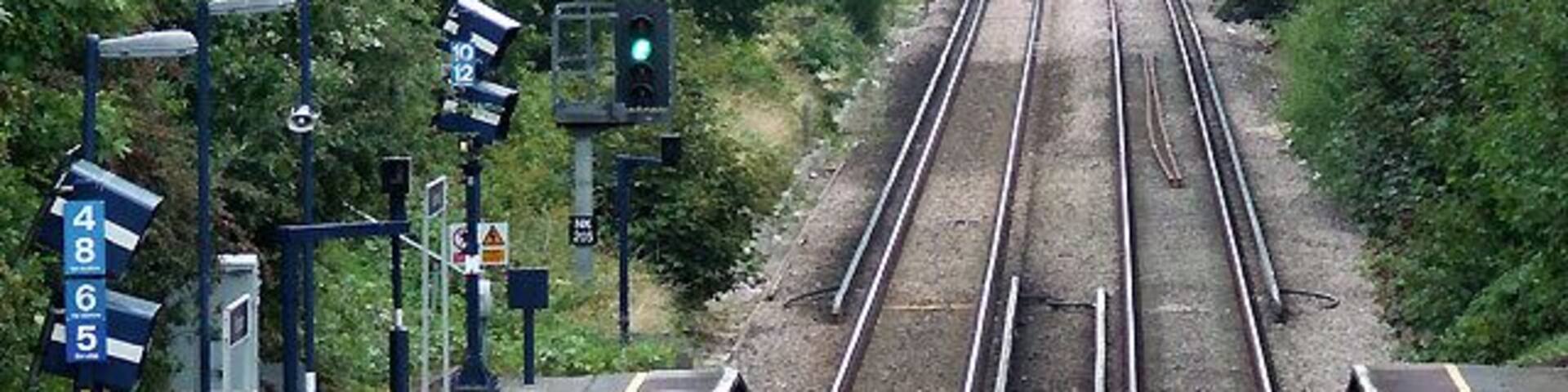 The Bexleyheath line at Falconwood Taken from the footbridge and looking towards Dartford. The next station is Welling. Falconwood Station opened after the rest of the Bexleyheath line on January 1, 1936. It is noticeable that electrical power is still picked up from power lines on the ground (the centre two in the image, transferring to the outside of the rails beyond the station) in this quarter of the London commuter belt, rather than from wires above.