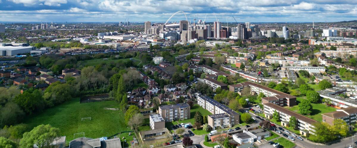Aerial View of Central Wembley London City of England Great Britain. April 17th, 2024
