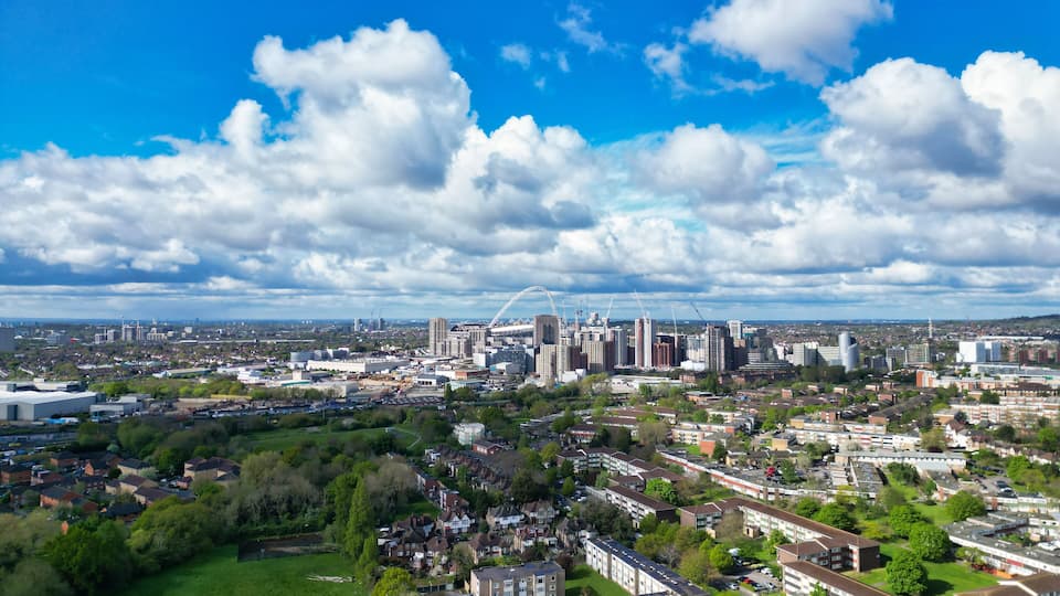 Aerial View of Central Wembley London City of England Great Britain. April 17th, 2024