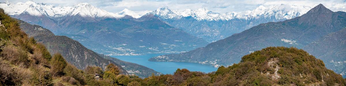 Magnificent view of the southern Alps seen from Monte Crocione at lake Como