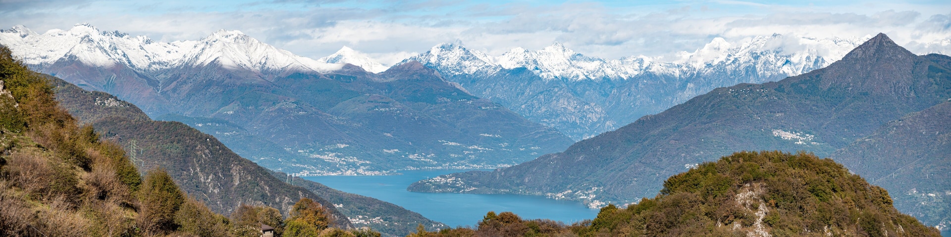 Magnificent view of the southern Alps seen from Monte Crocione at lake Como
