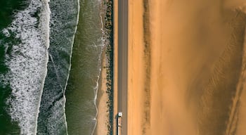 Aerial photo of desert highway. Africa's coastal roads, transport corridors.