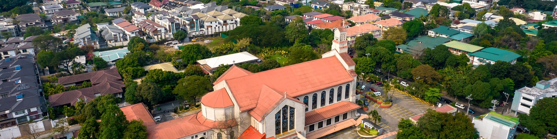 Quezon City, Metro Manila, Philippines - Aerial of Minor Basilica of the National Shrine of Our Lady of Mount Carmel.