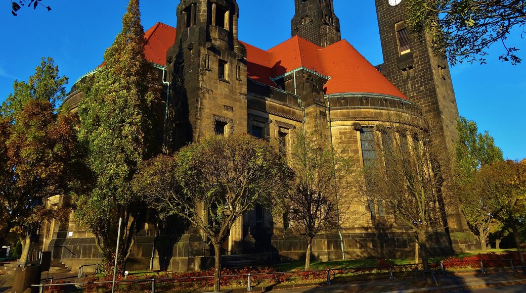The Christus Church in Dresden Strehlen was built in eclecticism by hard working peoples with education. This image, which was originally posted to Panoramio, was reviewed on 8 September 2014 by the administrator or trusted user Leoboudv, who confirmed that it was available on Panoramio under the above license on that date.