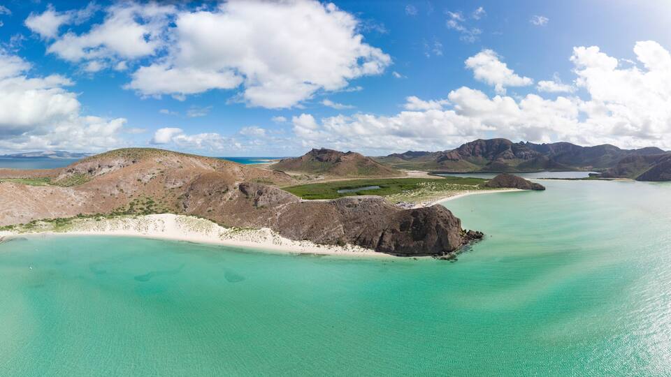 amazing aerial view of the bay of Balandra in Baja California Sur, Mexico