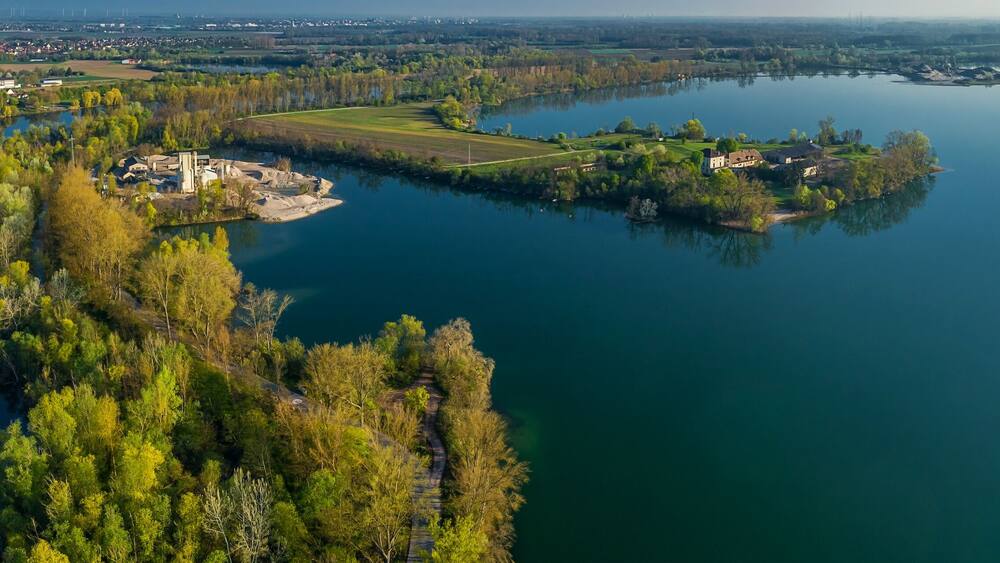 Luftbild Silbersee und Altrheinarm bei Worms