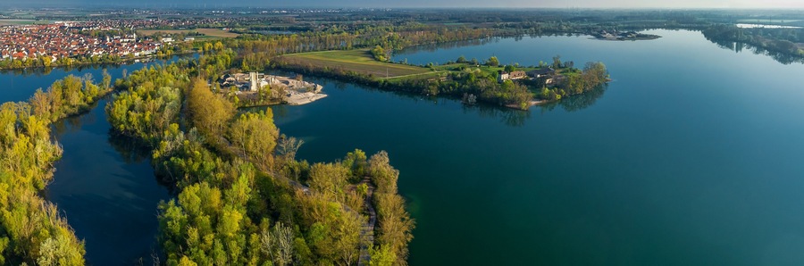 Luftbild Silbersee und Altrheinarm bei Worms