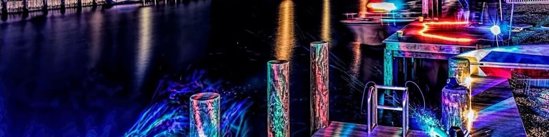 My friends shore house lagoon had a light party. This was a long time exposure the streaks in the air are bubbles.#beach
#waterlust