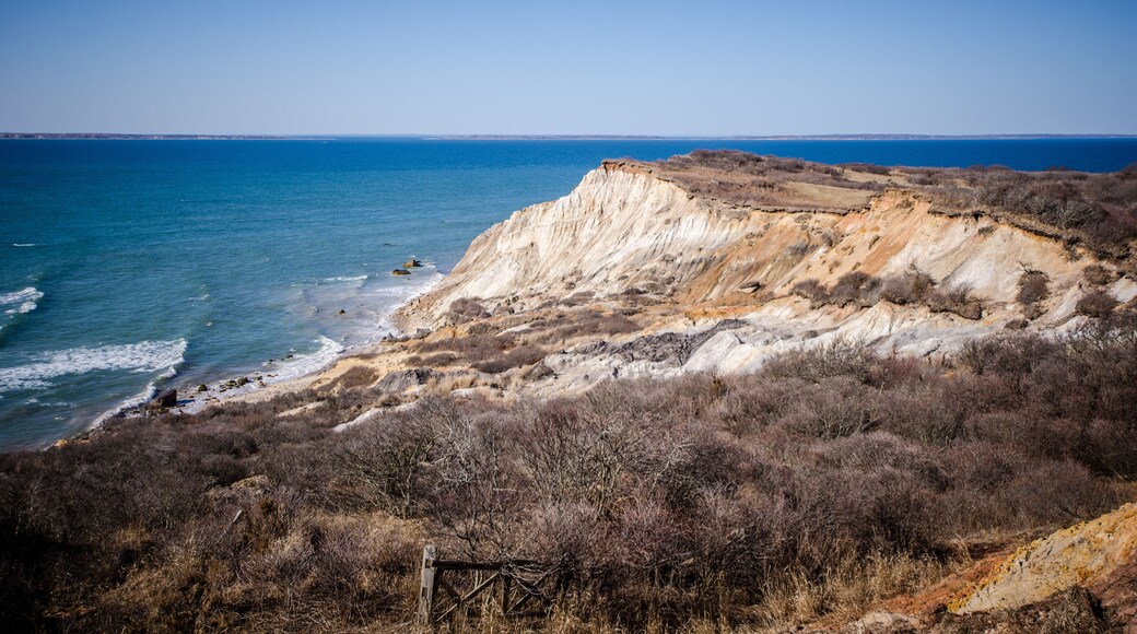 Aquinnah Head view of ocean bluffs on Cape Cod on a sunny day