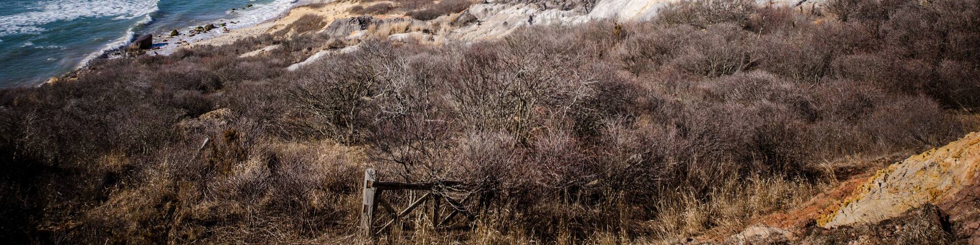 Aquinnah Head view of ocean bluffs on Cape Cod on a sunny day