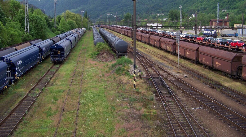 Ústí nad Labem-Střekov, Ústí nad Labem District, Ústí nad Labem Region, Czech Republic. Train station Ústí nad Labem-Střekov, from the footbridge.