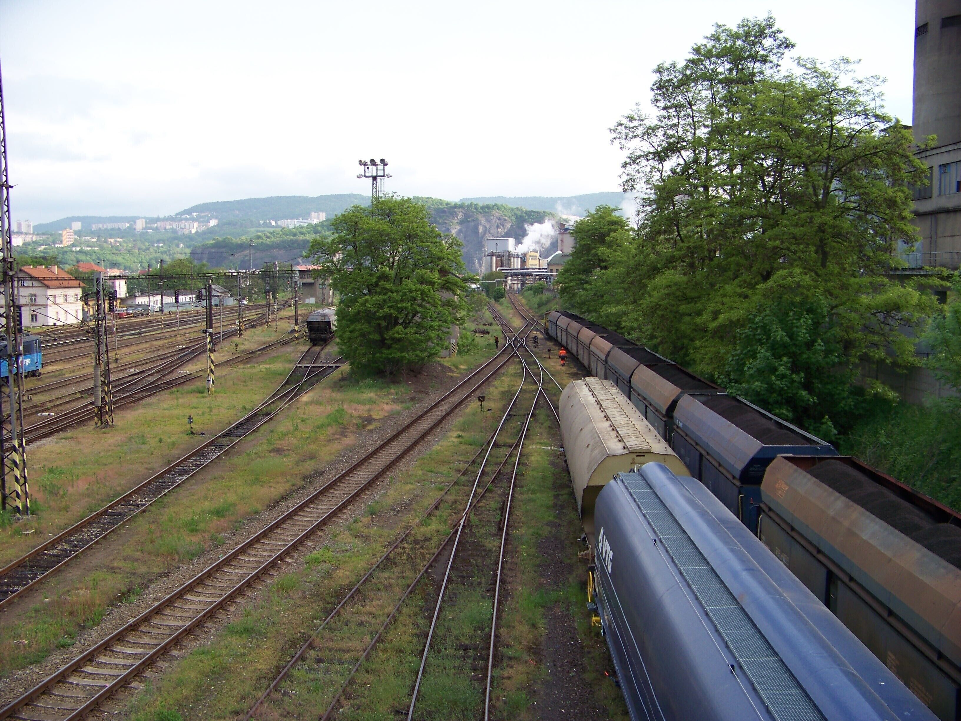 Ústí nad Labem-Střekov, Ústí nad Labem District, Ústí nad Labem Region, Czech Republic. Train station Ústí nad Labem-Střekov, from the footbridge.