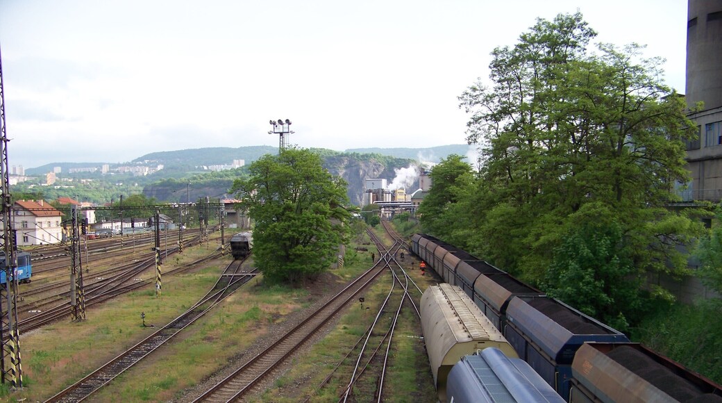 Ústí nad Labem-Střekov, Ústí nad Labem District, Ústí nad Labem Region, Czech Republic. Train station Ústí nad Labem-Střekov, from the footbridge.