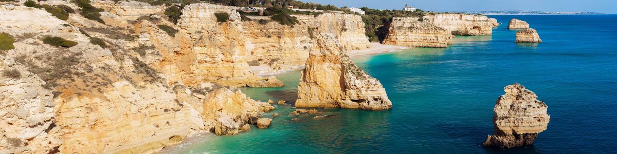 Panoramic view on Praia da Marinha, Algarve, Portugal.