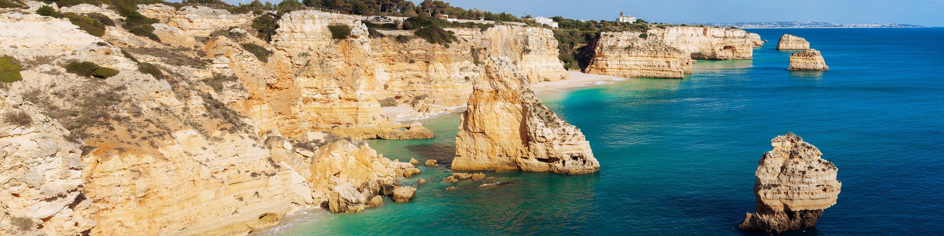 Panoramic view on Praia da Marinha, Algarve, Portugal.