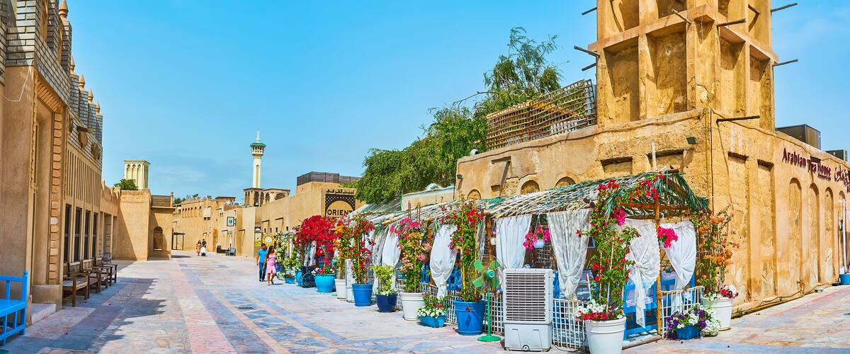 The outdoor tea house in Al Bastakiya, Dubai, UAE