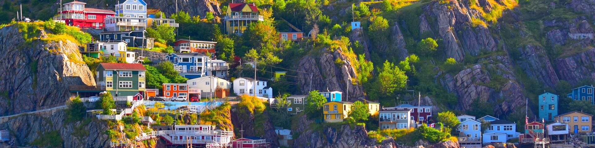An HDR panoramic image of The Battery community in St John's harbour, Newfoundland, Canada.