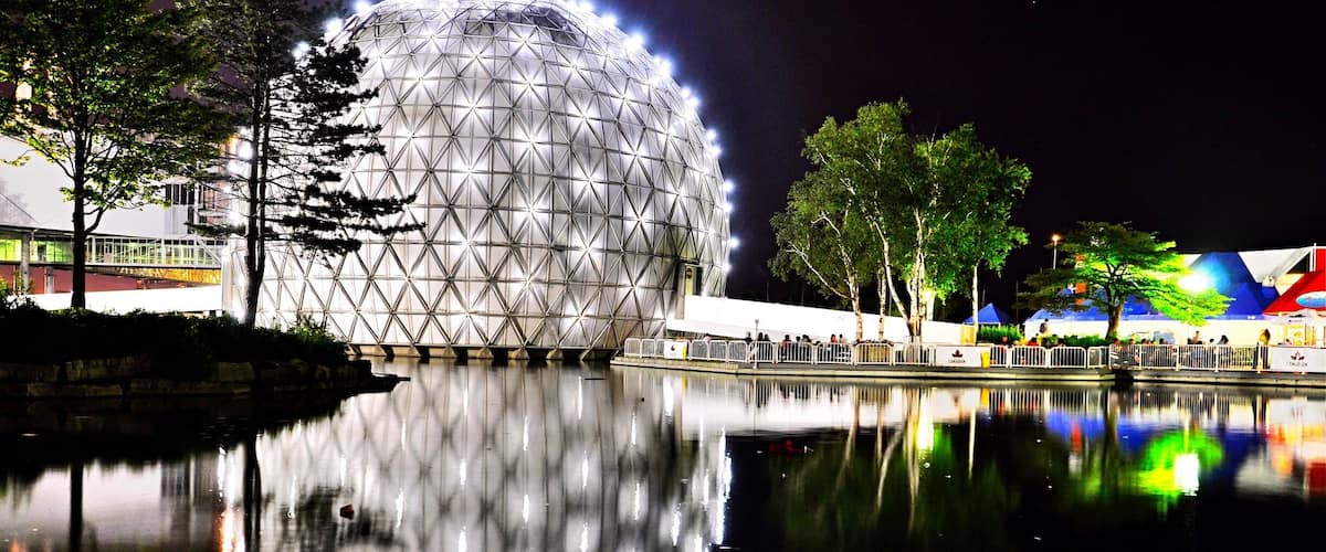 My hometown, one of the best living and most multicultural cities in the world! 
Ontario Place is just steps away from downtown Toronto. It was once an entertainment and exhibition complex located on 3 Islands, Including the iconic Cinesphere - build in 1971, the world's first permanent IMAX theatre, water park and  marina now turn to a brand new waterfront park - Trillium Park, Toronto’s new landmark park, and is 7.5 acres of public green space on a spectacular part of Toronto's waterfront.
#Canada #Ontario #Toronto #themepark #architecture #reflection #NorthAmerica #waterfront #nightscape #dome #TroveOnTuesday #Reflections #LikeALocal #Hometown #perspective