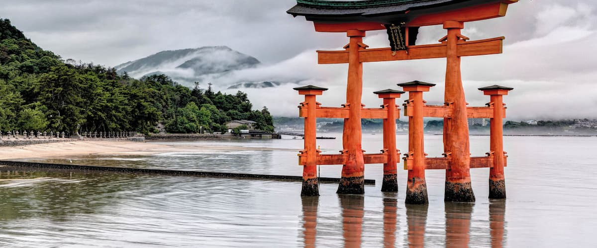 Itsukushima Shrine torii gate is the famous torii gate of the Itsukushima Shrine on Miyajima island, just offshore from Hiroshima.