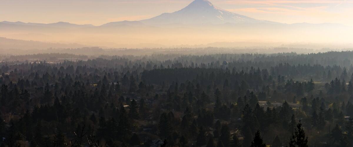 Misty sunrise at Mount Hood, Oregon