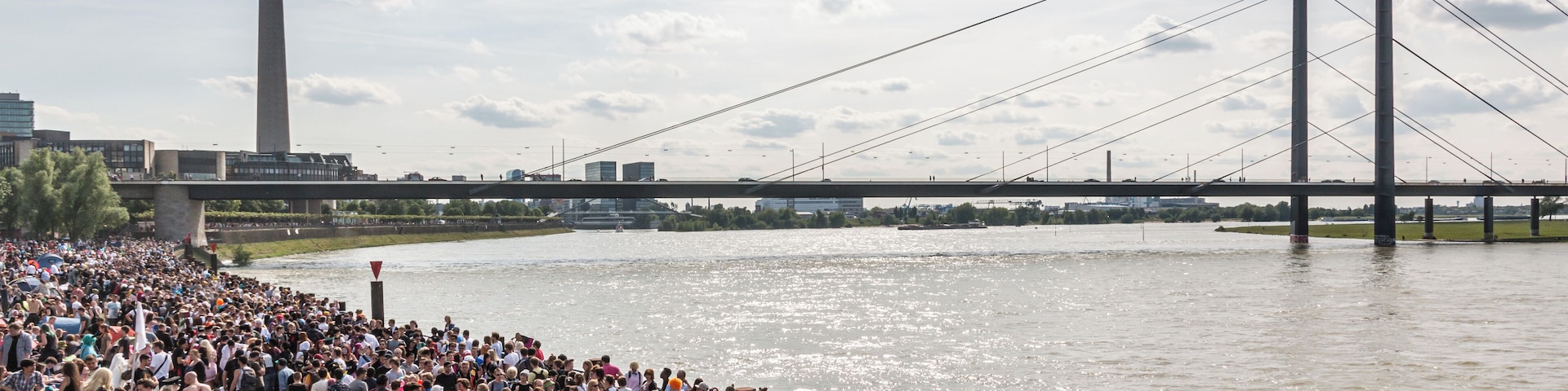 “Japantag 2016” (background: Rheinturm and Rheinkniebrücke) in Düsseldorf, North Rhine-Westphalia, Germany