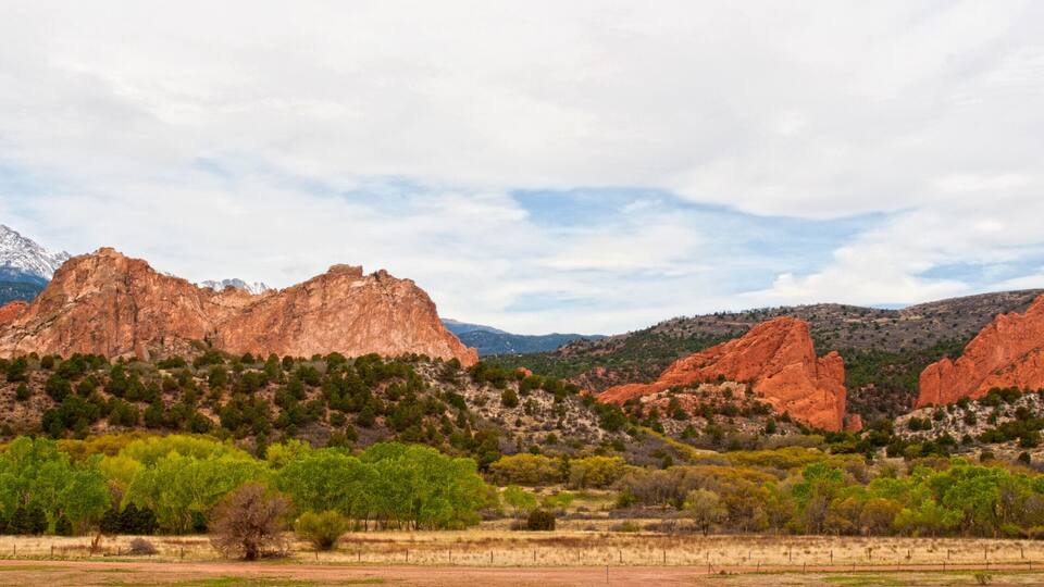 Panorama of Garden of the Gods and Pikes Peak