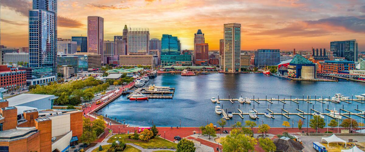 Baltimore Maryland Downtown Drone Skyline Aerial
