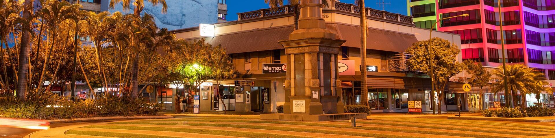 Bundaberg Central featuring heritage elements and night scenes