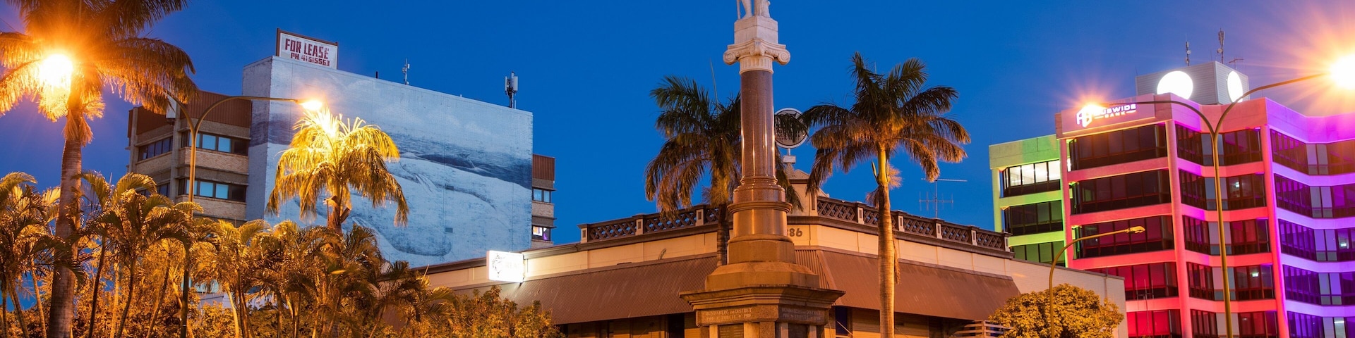 Bundaberg Central featuring heritage elements and night scenes