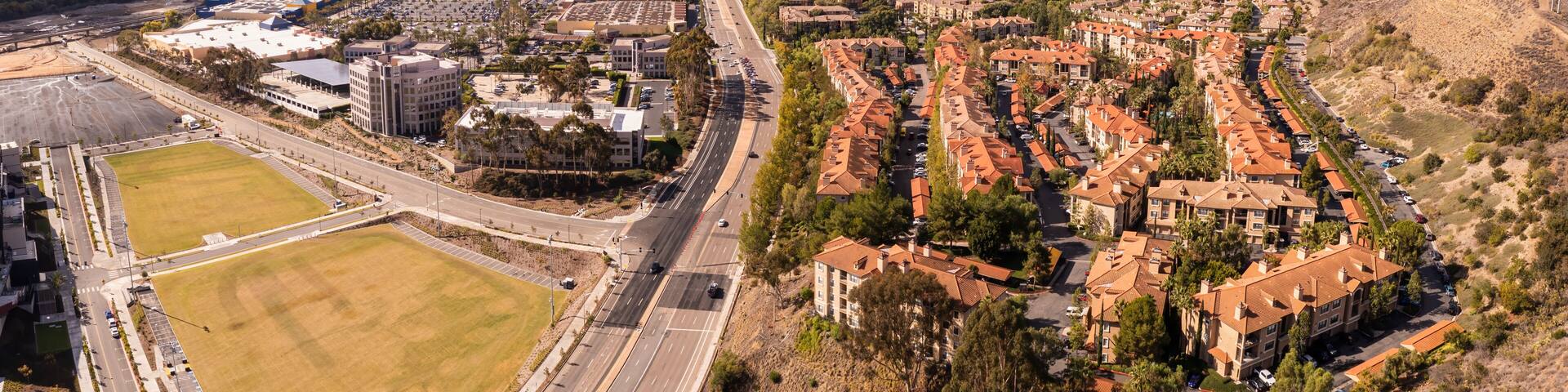 Modern apartment building complex in Mission Valley, San Diego