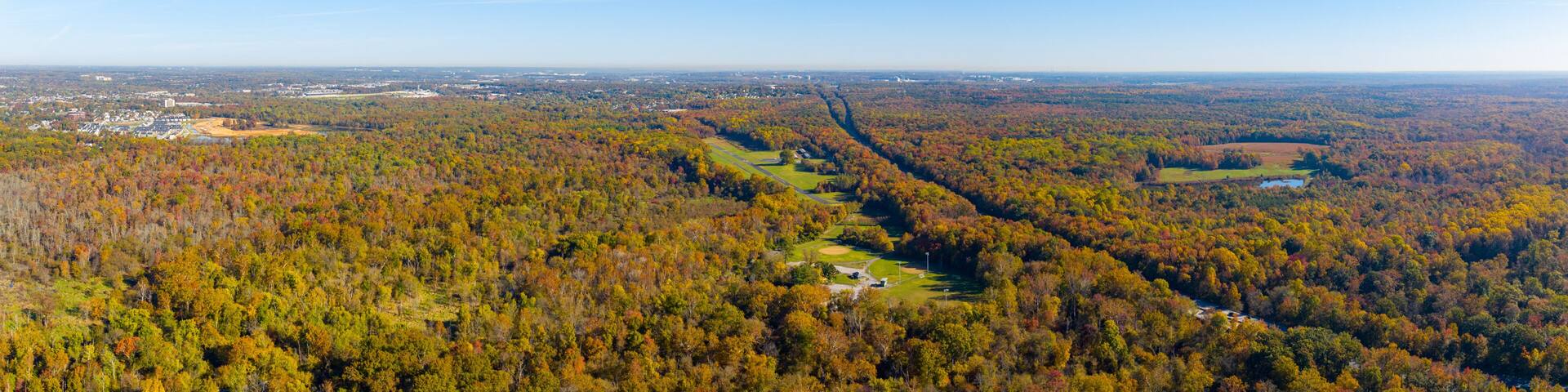 Aerial drone photo fall foliage Maryland Laurel