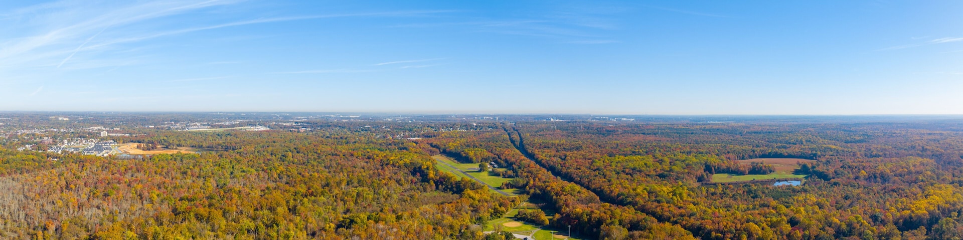 Aerial drone photo fall foliage Maryland Laurel