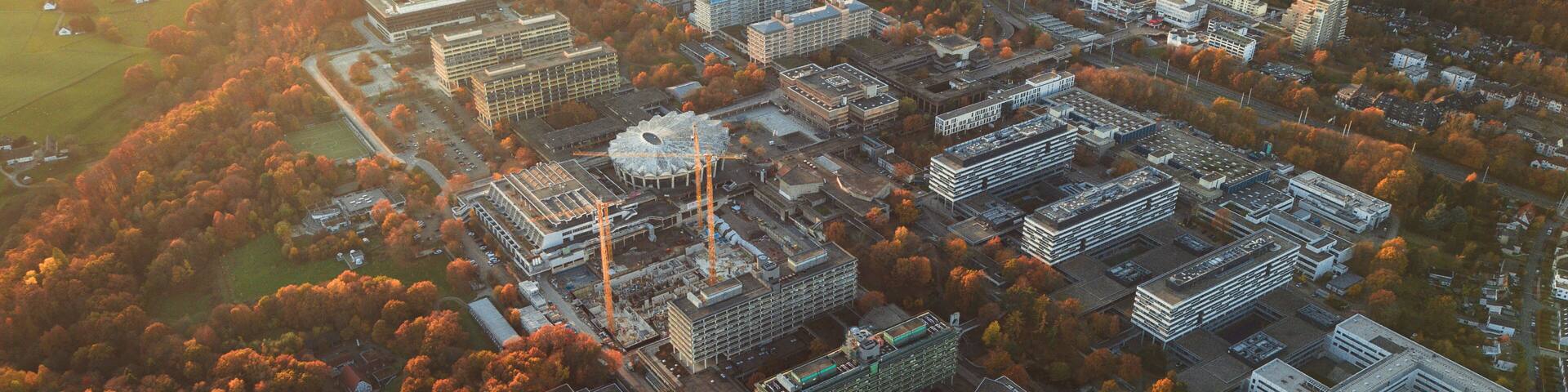 Aerial view of Ruhr University Bochum (RUB) campus in autumn, Germany